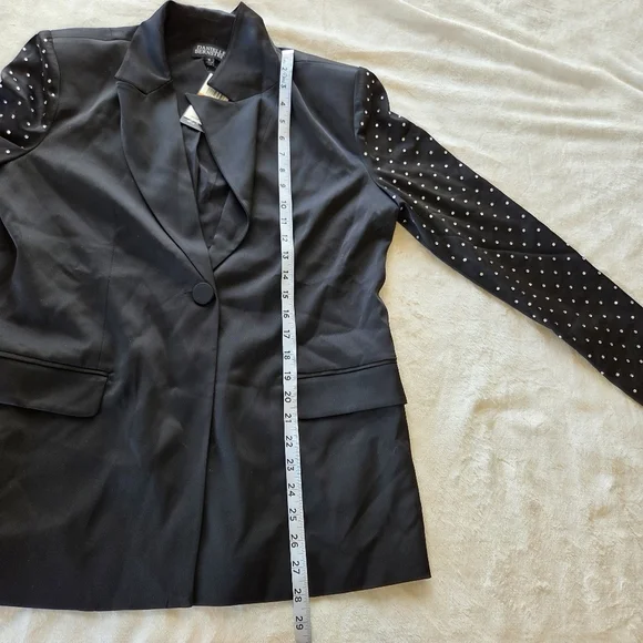 NWT Danielle Bernstein x Macy's Studded Sleeve Black Tuxedo Blazer Jacket Small - Picture 13 of 16